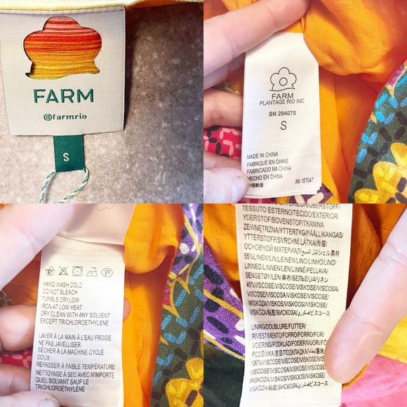 FARM RIO Tiered Top Rainbow Mixed Print Cropped Linen Multicolor Puff Sleeve Sm - Picture 5 of 13